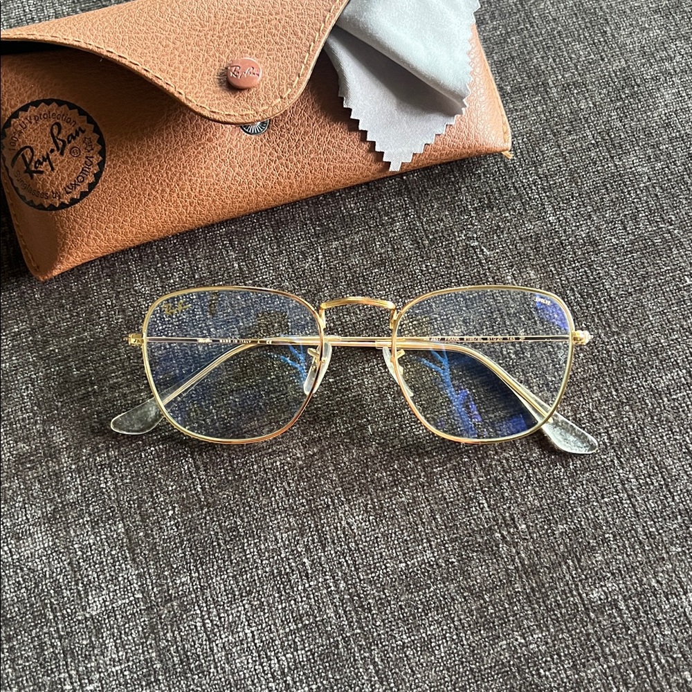 Ray Ban Gold Frame Glasses with Blue Light Lenses - Picture 2 of 5
